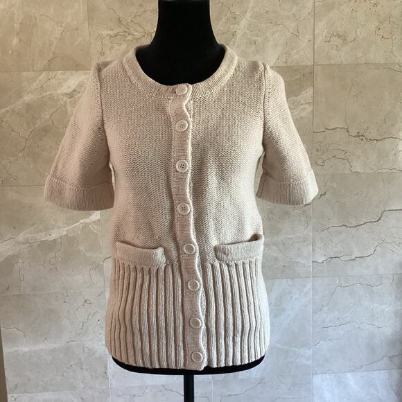 VTG Marc Jacobs Knit Cardigan - L - Beige Short Sleeve, Y2K Holiday Layering - Picture 4 of 9